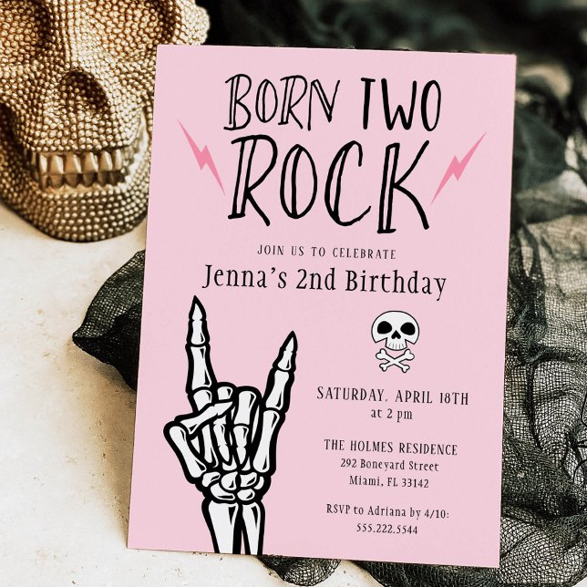 Invitación Rosa y Negro Nacidos Dos Rock Segundo Fiesta de Cu (Subido por el creador)