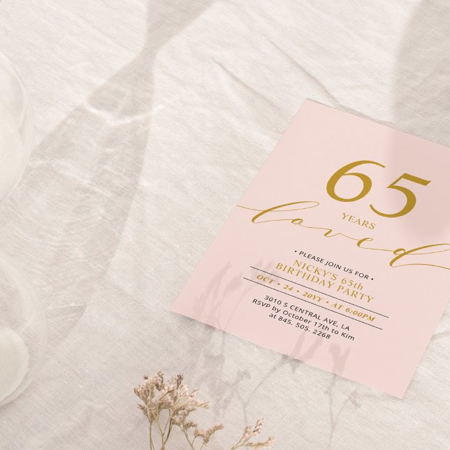Invitación Rosa y oro | 65 Años Amados Fiesta de Cumpleaños 6 (Subido por el creador)
