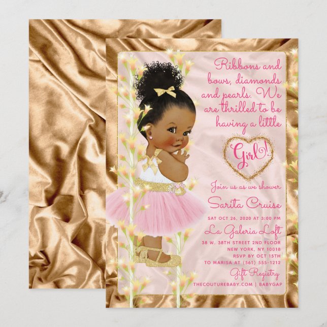 Invitación Rosa y oro Baby Shower étnico (Anverso / Reverso)