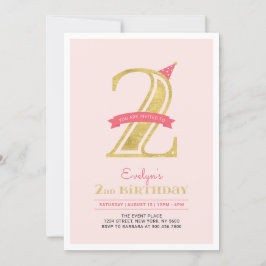 Invitación Rosa y oro | Chica Fiesta del segundo cumpleaños