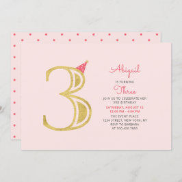 Invitación Rosa y oro | Chica moderno lindo Fiesta de tercer