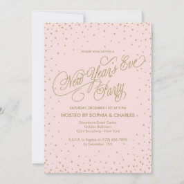 Invitación Rosa y Oro Fancy Stars Fiesta de Nochevieja