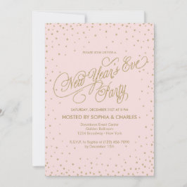 Invitación Rosa y Oro Fancy Stars Fiesta de Nochevieja