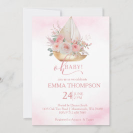 Invitación Rosa y Oro Oh bebé Náutico
