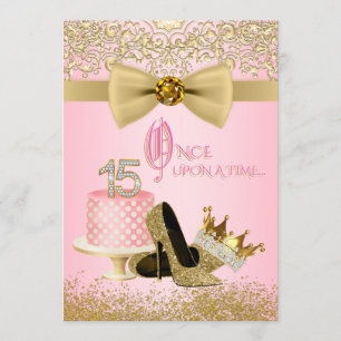 Invitación Rosa y princesa décimo quinto cumpleaños de