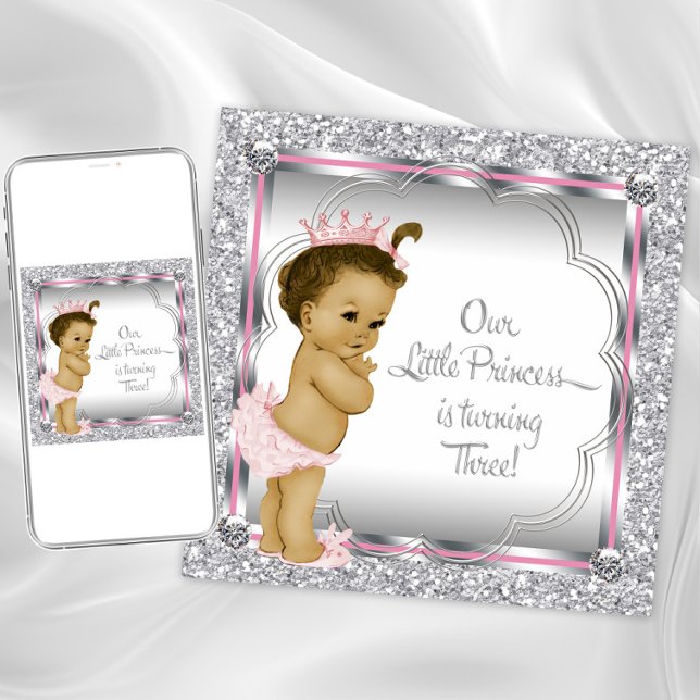 Invitación Rosa y Princesa Tercer Fiesta de Cumpleaños (Princess third birthday invitation. Instant download and printed invitations available.)