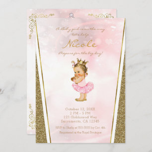 Invitación Rosa y princesa Vintage Baby Shower del purpurina