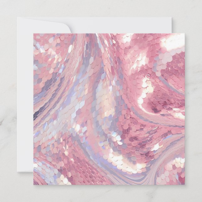 Invitación Rosa y Purpura Iridescente con Lentejuelas (Anverso)