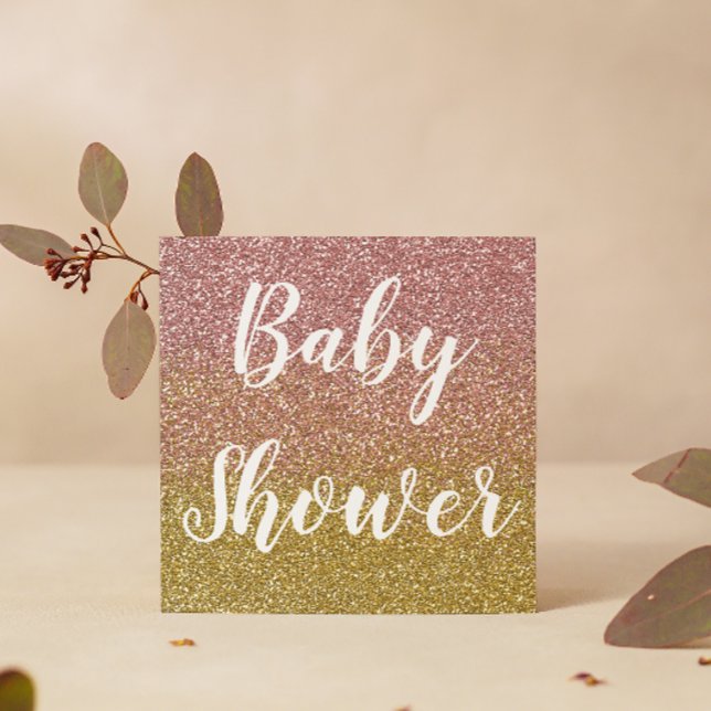 Invitación Rosa y Purpurina Gold Ombre Baby Shower (Subido por el creador)
