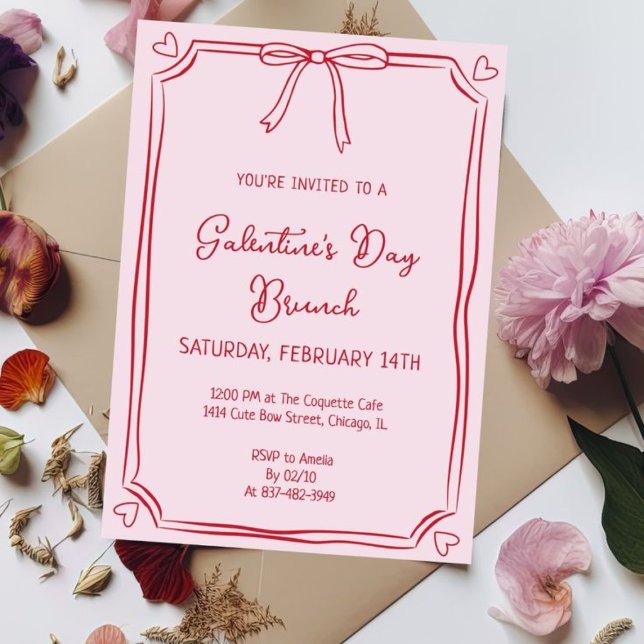 Invitación rosa y roja de brunch por el día de Gal (Subido por el creador)