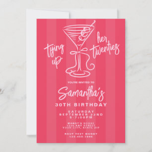 Invitación Rosa y Rojo atando sus 20 años, 30 cumpleaños