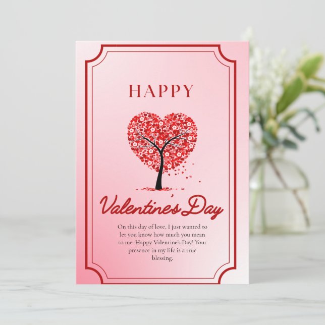 Invitación Rosa y Rojo Simple Ilustrativo Feliz San Valentín (Anverso de pie)