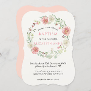 Invitación Rosa y Rosa Blanca Corona Baptismo Infantil Niña