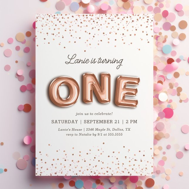 Invitación Rosa y rosa Purpurina de globo de oro primer cumpl (Subido por el creador)