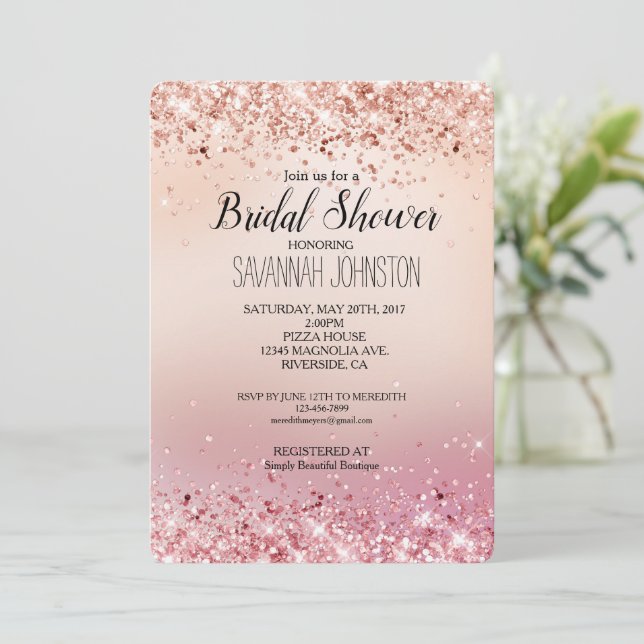 Invitación Rosa y rosa Sparkle Bridal Shower (Anverso de pie)