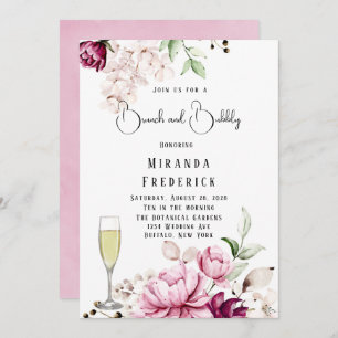 Invitación Rosa y Rubor Paint Peony Brunch y Bubbly