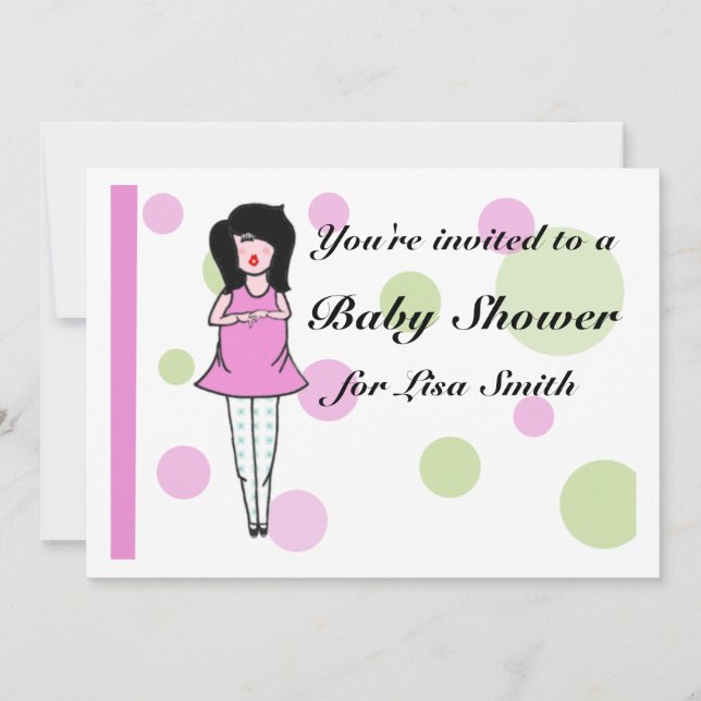 Invitación rosa y verde de ModMom (Anverso)