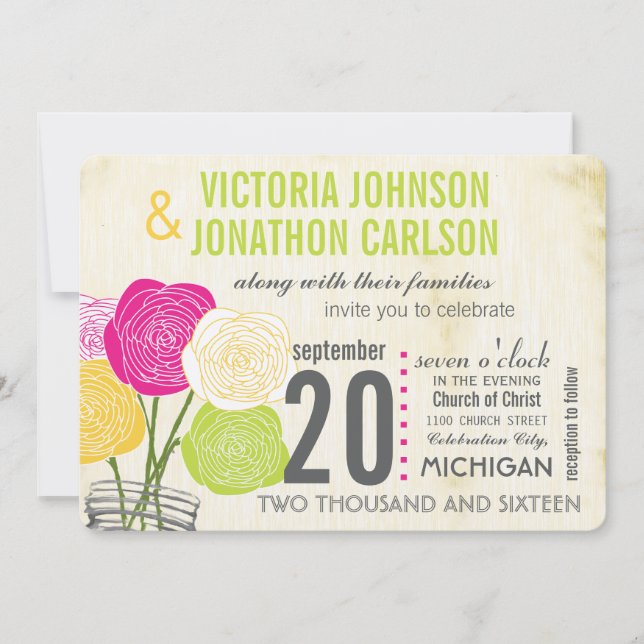 Invitación Rosa y verde Subió tu tipografía fotográfica (Anverso)
