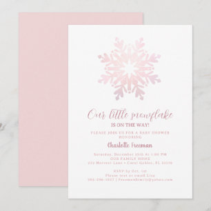 Invitación rosada a Baby Shower con copo de nieve
