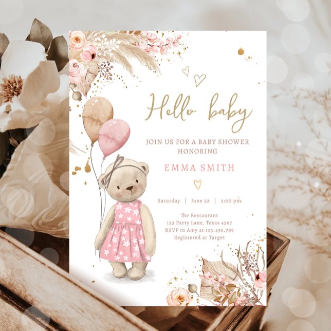 Invitación rosada a Baby Shower del Chica de picni (Subido por el creador)