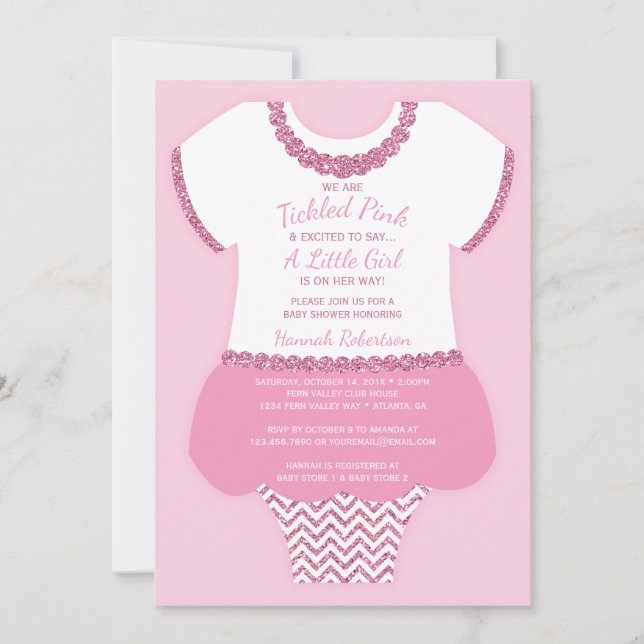Invitación rosada a Baby Shower, Purpurina falso (Anverso)