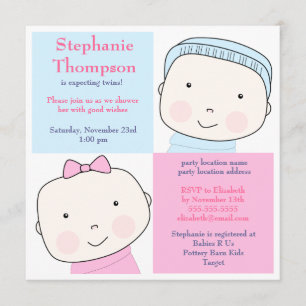 Invitación rosada azul de Baby Shower del chica