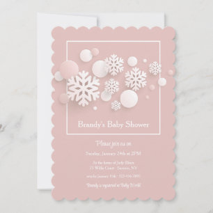 Invitación rosada Baby Shower Snowflakes de papel