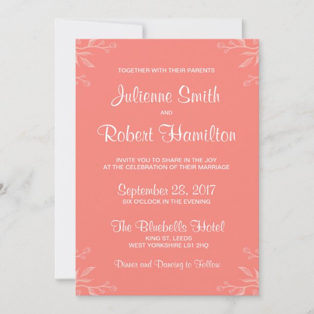 Invitación rosada coralina simple y elegante de la (Anverso)