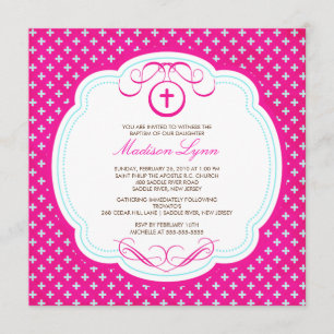 Invitación rosada cruzada dulce del bautismo de la