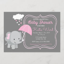 Invitación rosada de Baby Shower Chica elefante be