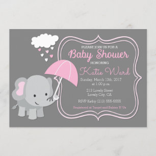 Invitación rosada de Baby Shower Chica elefante be