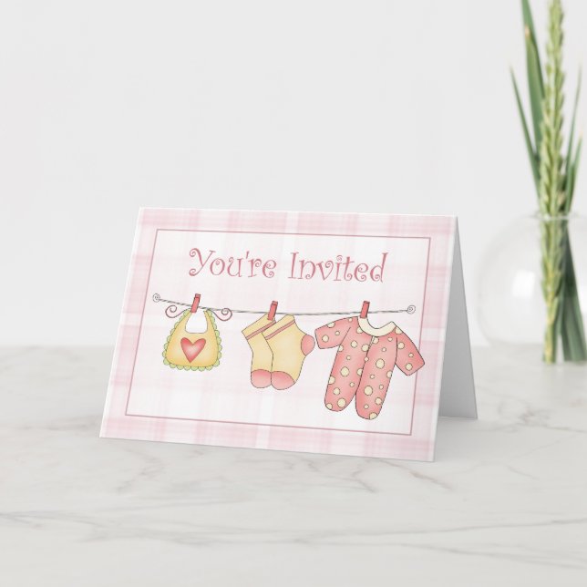 Invitación rosada de Baby Shower con la cuerda (Anverso)