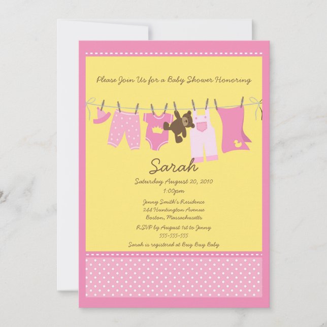Invitación rosada de Baby Shower de la cuerda para (Anverso)