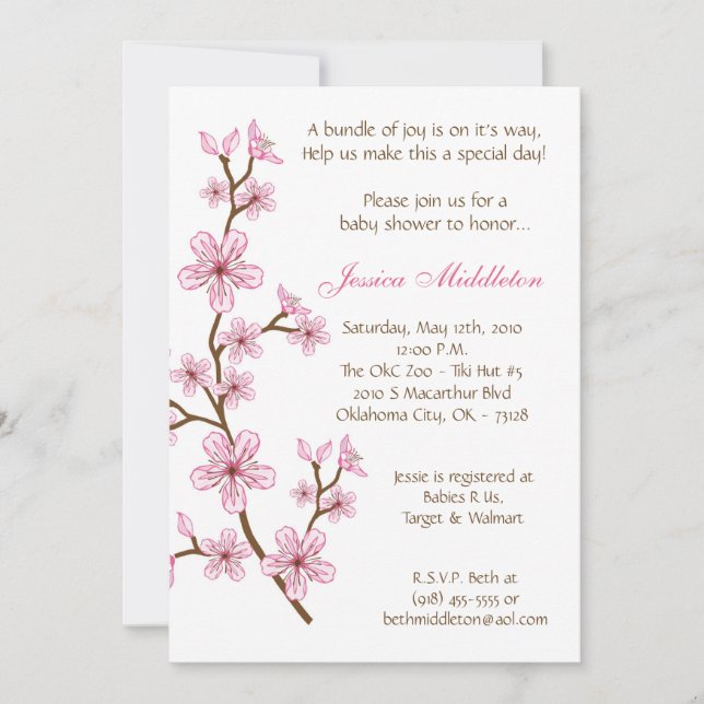 invitación rosada de Baby Shower de la flor de (Anverso)