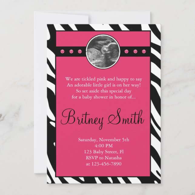 Invitación rosada de Baby Shower de la foto del (Anverso)