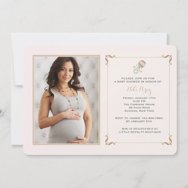 Invitación rosada de Baby Shower de la foto del (Anverso)