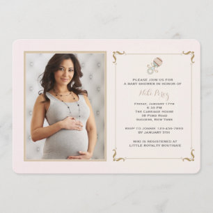 Invitación rosada de Baby Shower de la foto del
