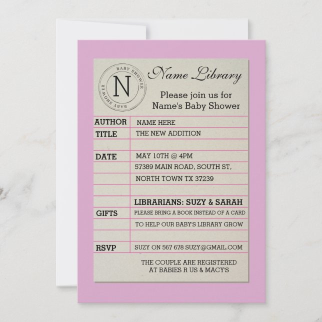 Invitación rosada de Baby Shower de la tarjeta de (Anverso)