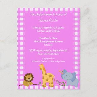 Invitación rosada de Baby Shower de los animales