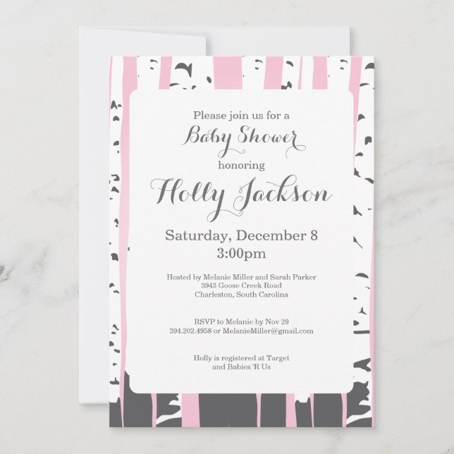 Invitación rosada de Baby Shower de los árboles de (Anverso)