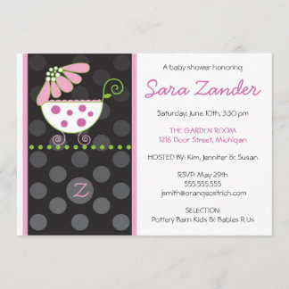 Invitación rosada de Baby Shower del carro de la
