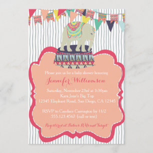 Invitación rosada de Baby Shower del circo del