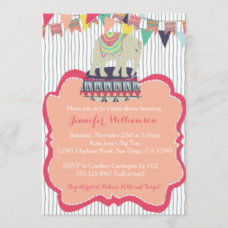 Invitación rosada de Baby Shower del circo del