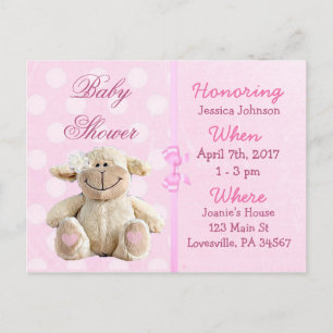 Invitación rosada de Baby Shower del cordero de la