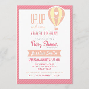Invitación rosada de Baby Shower del globo del