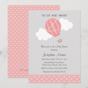 Invitación rosada de Baby Shower del globo del
