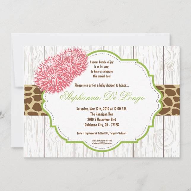 invitación rosada de Baby Shower del guepardo de (Anverso)