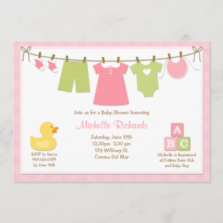 Invitación rosada de Baby Shower del lavadero