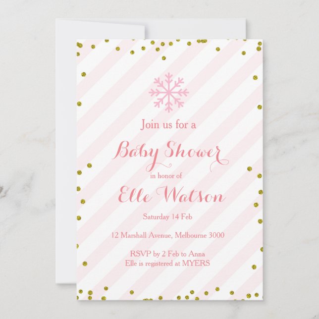 Invitación rosada de Baby Shower del oro del (Anverso)