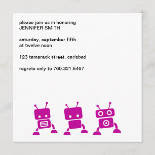 Invitación rosada de Baby Shower del robot